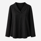 Blusa de algodón de corte holgado con cuello de pico y cuello chal