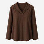 Blusa de algodón de corte holgado con cuello de pico y cuello chal