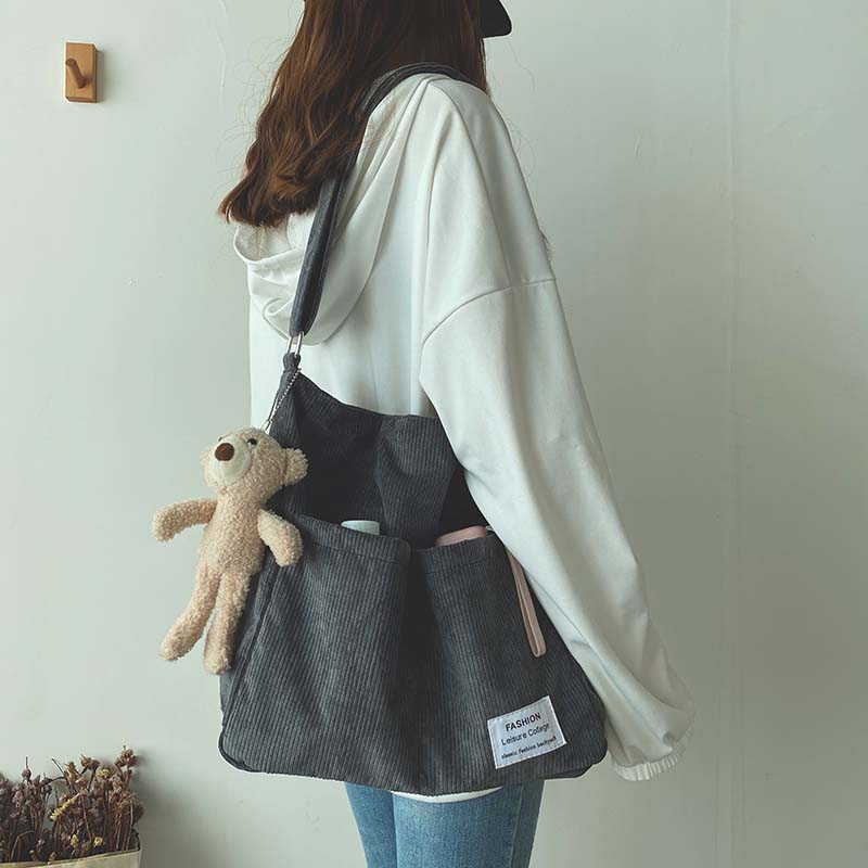 Velvet Shoulder Bag with Multiple Compartments
