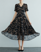 Polyester Maxi Dress with V-Neck and All-Over Print