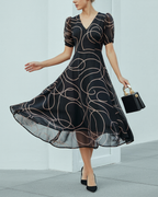 Polyester Maxi Dress with V-Neck and All-Over Print