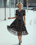 Polyester Maxi Dress with V-Neck and All-Over Print