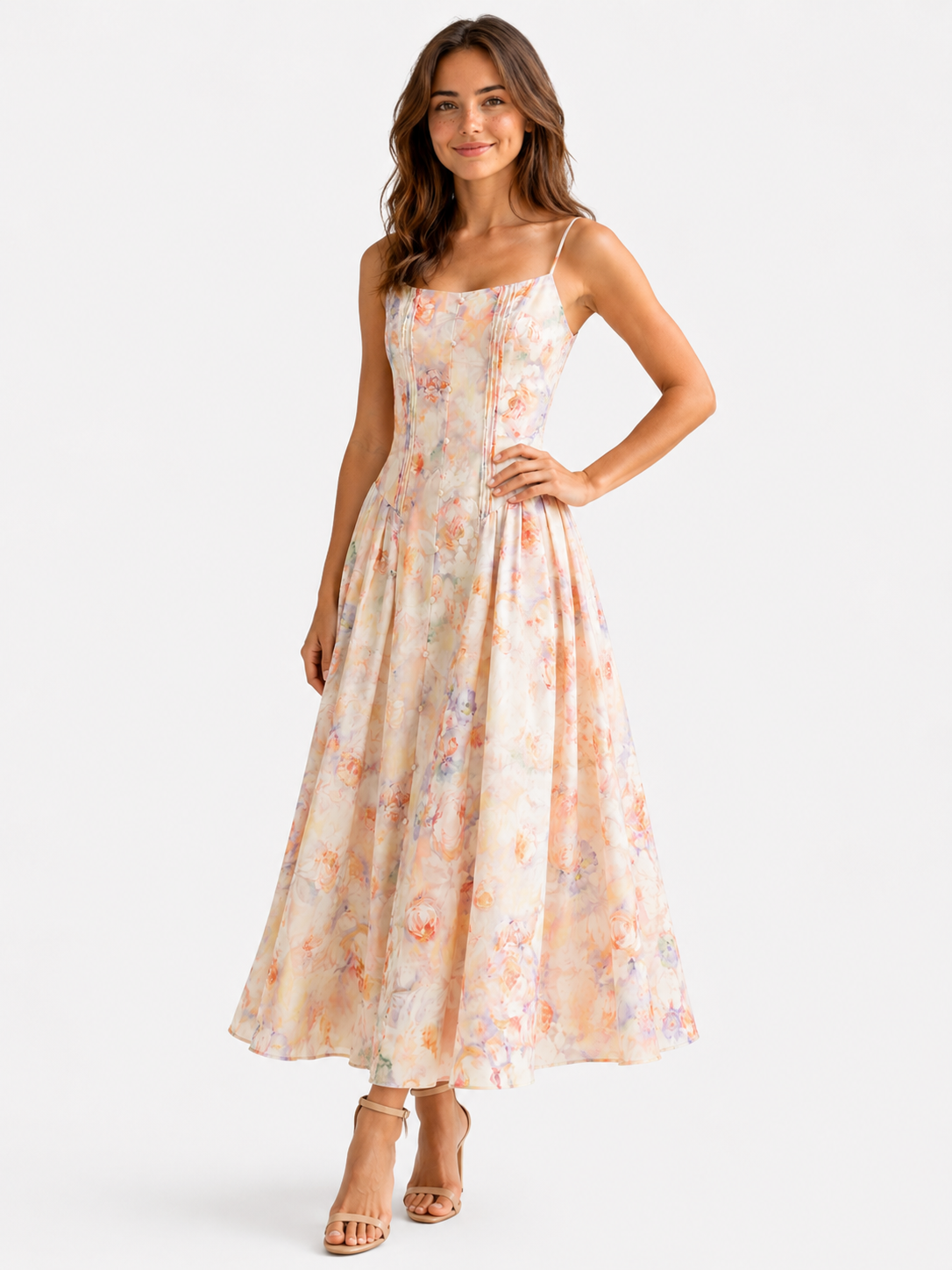 Floral Print Summer Dress with a Fitted Corset Bodice