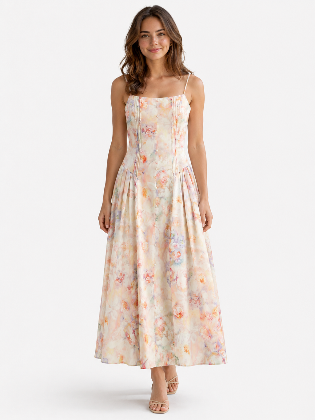 Floral Print Summer Dress with a Fitted Corset Bodice