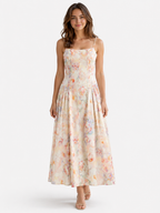 Floral Print Summer Dress with a Fitted Corset Bodice