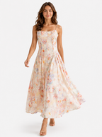 Floral Print Summer Dress with a Fitted Corset Bodice