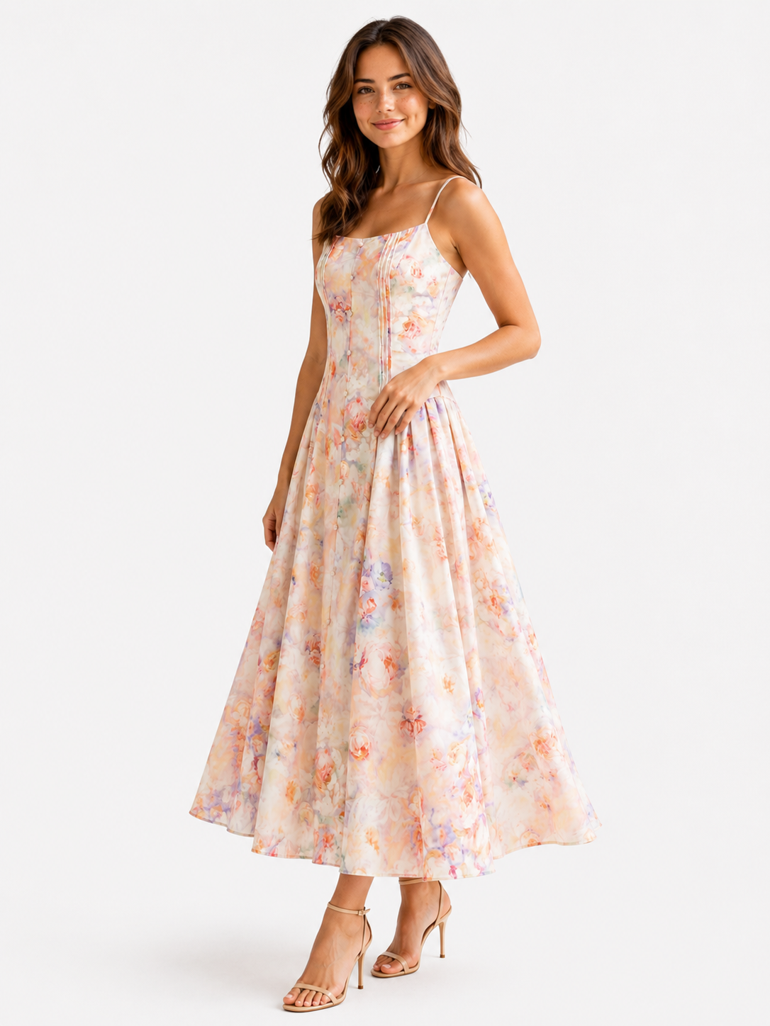 Floral Print Summer Dress with a Fitted Corset Bodice