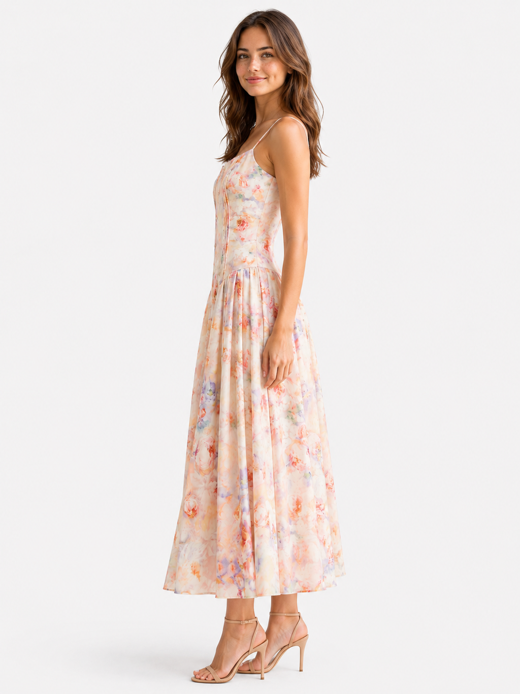 Floral Print Summer Dress with a Fitted Corset Bodice