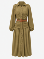 Collared Shirt Dress with Belted Waist and Button Front