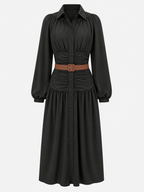 Collared Shirt Dress with Belted Waist and Button Front
