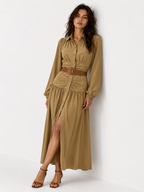 Collared Shirt Dress with Belted Waist and Button Front