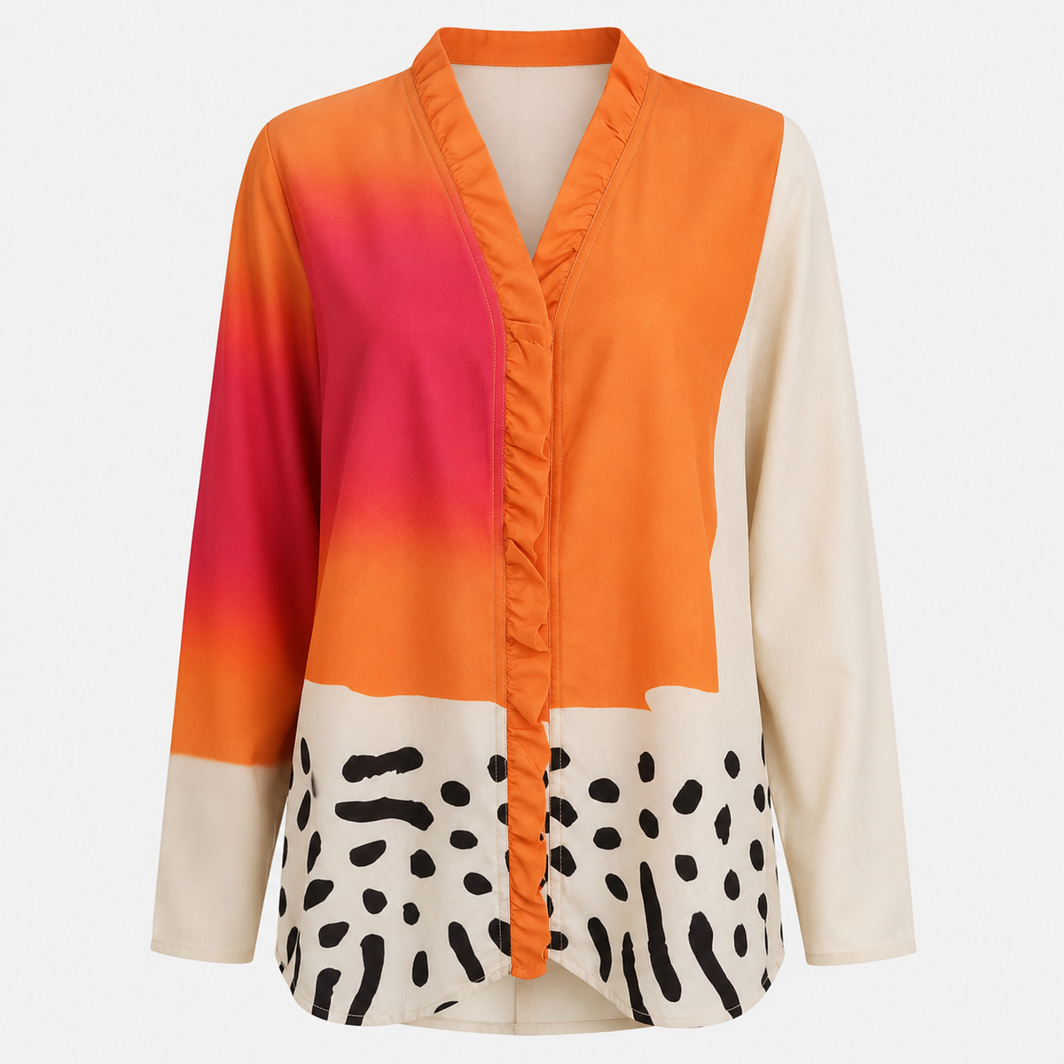 V-ringad blus i colour block med knäppning fram