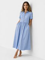 Button-Front Midi Shirt Dress with Side Pockets