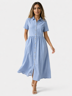 Button-Front Midi Shirt Dress with Side Pockets