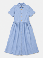 Button-Front Midi Shirt Dress with Side Pockets
