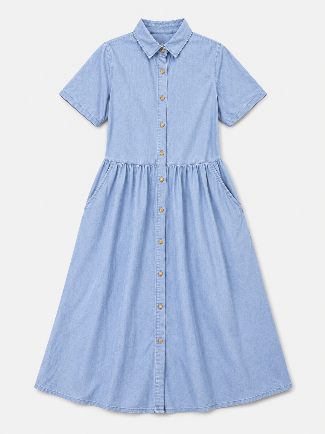 Button-Front Midi Shirt Dress with Side Pockets