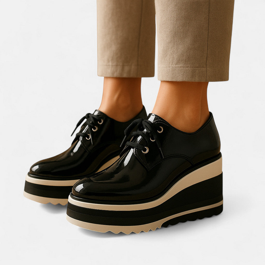 Lace Up Platform Derby Shoes with Square Toe