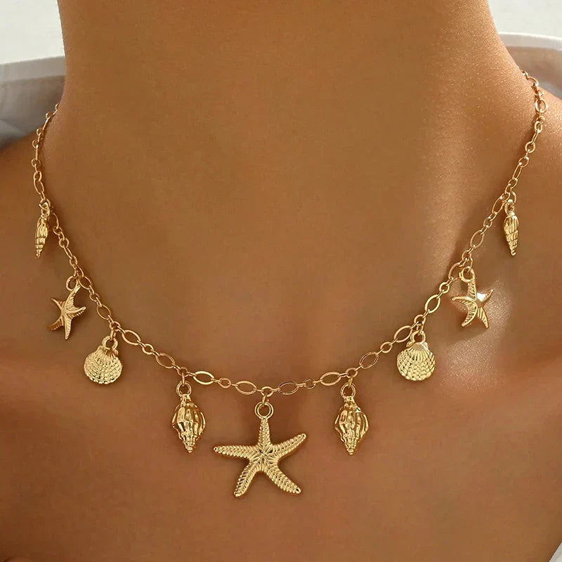 Starfish and Shell Pendant Necklace with Seaside Charm