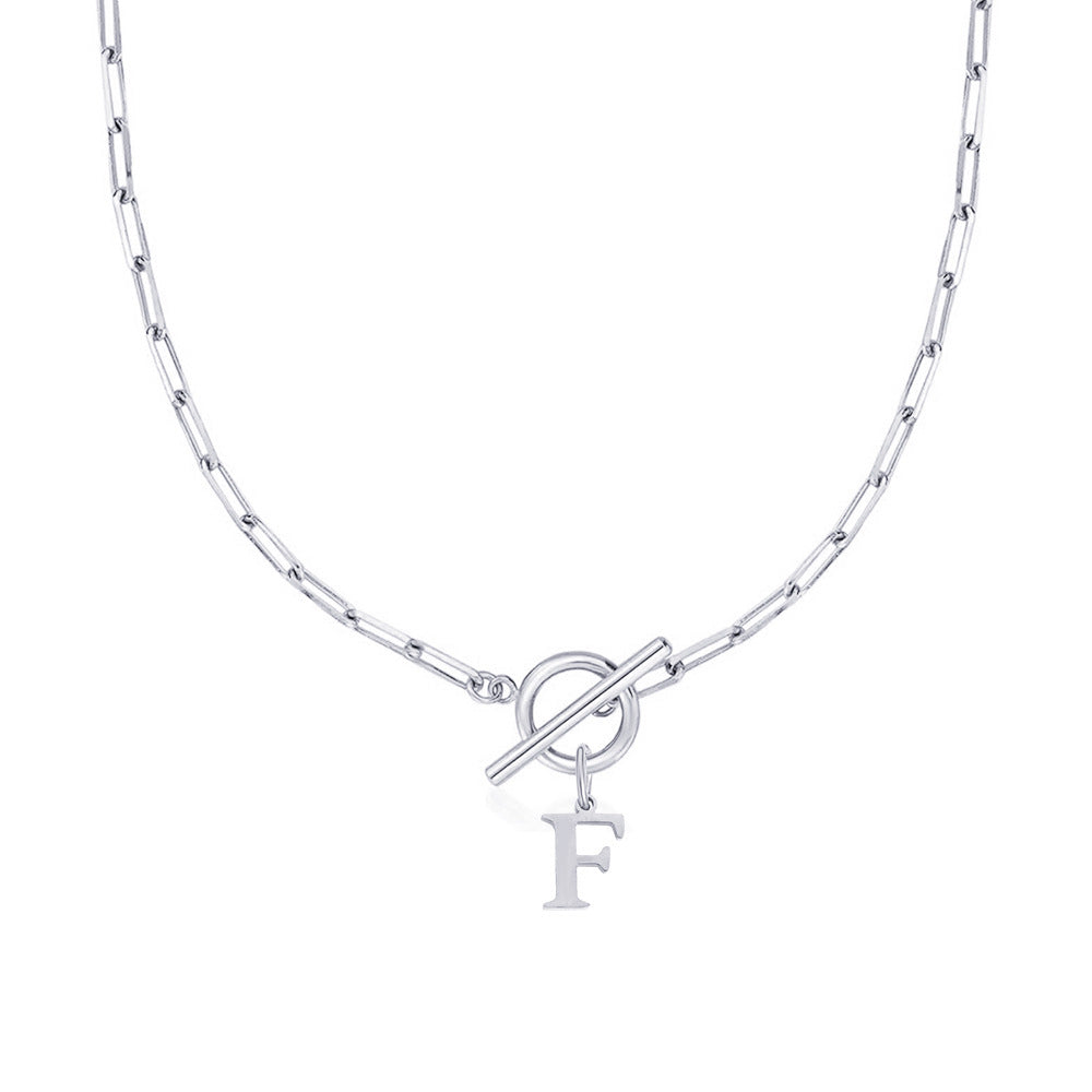Paperclip Initial Necklace with Circle Toggle Clasp