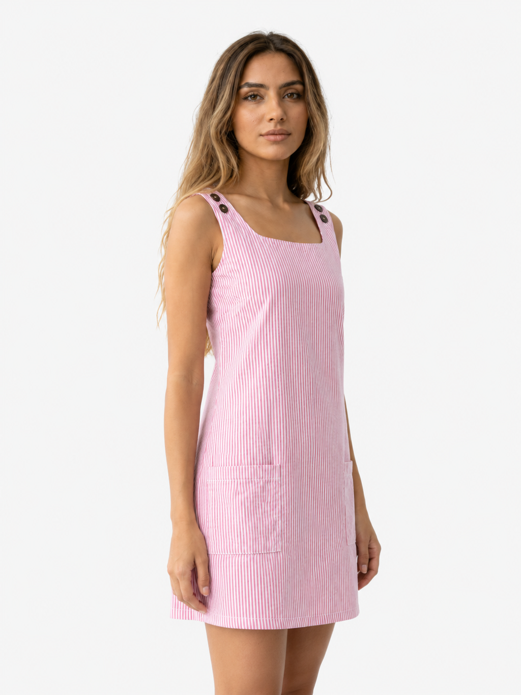 Sleeveless Striped Dress with Side Pockets