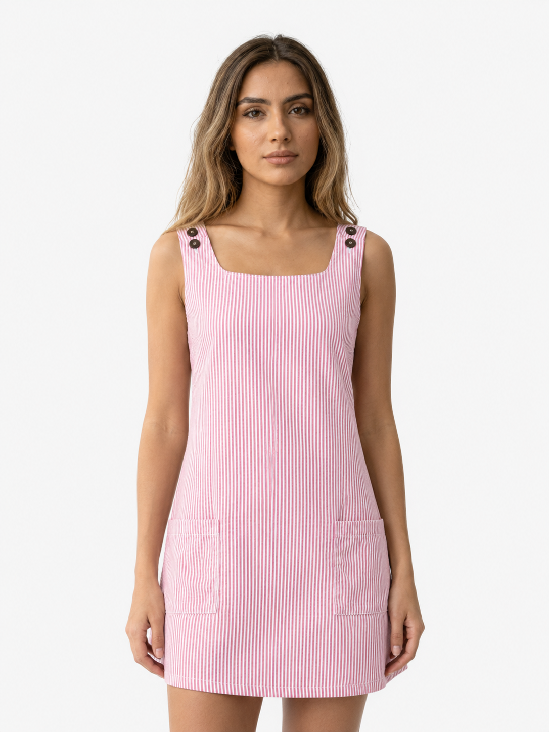 Sleeveless Striped Dress with Side Pockets