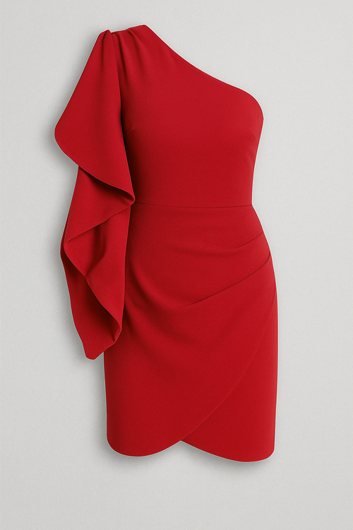 Asymmetric mini dress with structured draped detailing