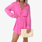 Long-Sleeve Collared Jumpsuit with Button Closure