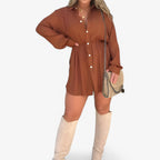 Long-Sleeve Collared Jumpsuit with Button Closure