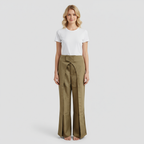 High-Waisted Wide-Leg Trousers with Asymmetric Hem