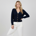 Button-Front Wool Jumper with Long Sleeves and H-Line Fit