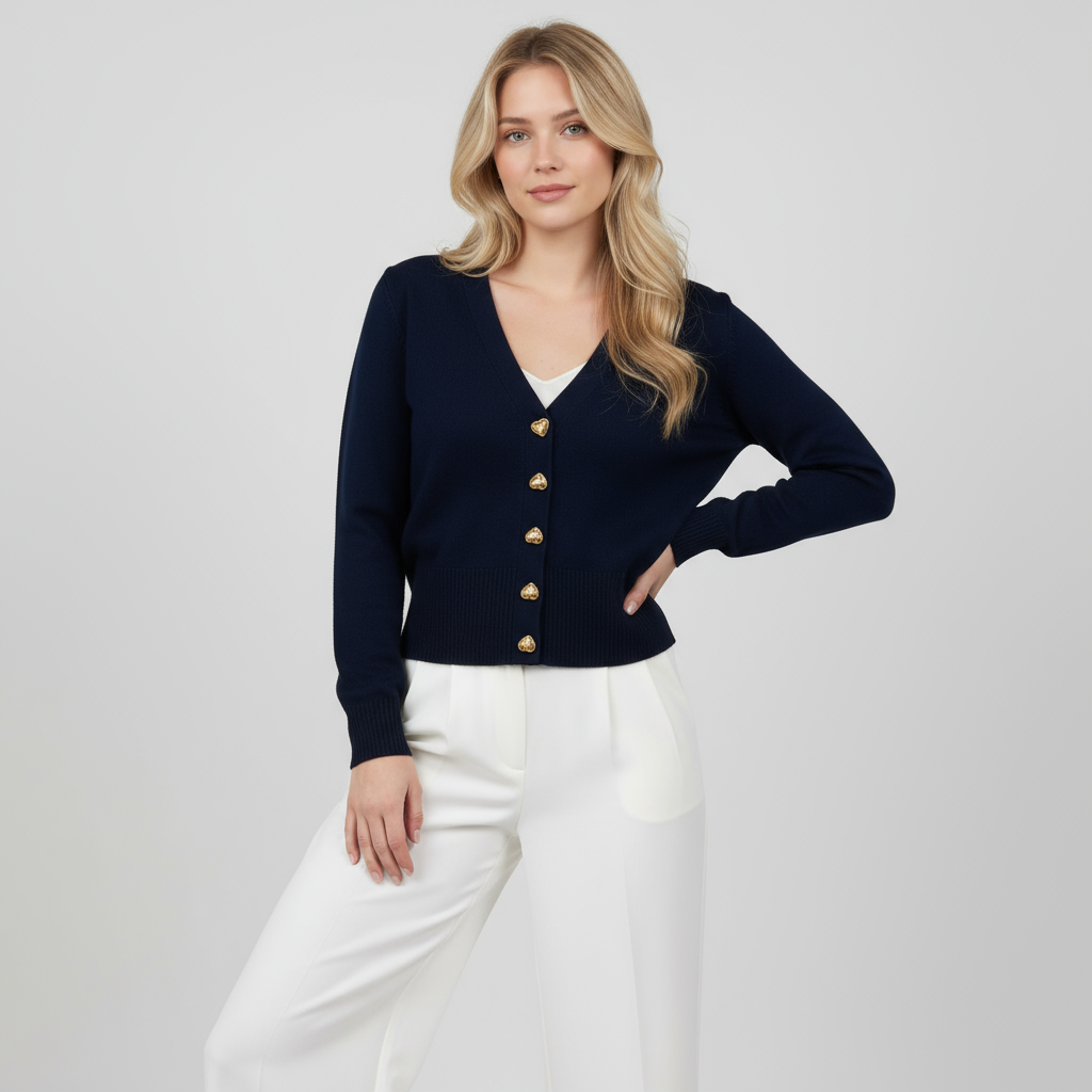 Button-Front Wool Jumper with Long Sleeves and H-Line Fit