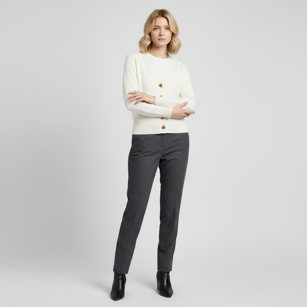 Button-Front Wool Jumper with Long Sleeves and H-Line Fit