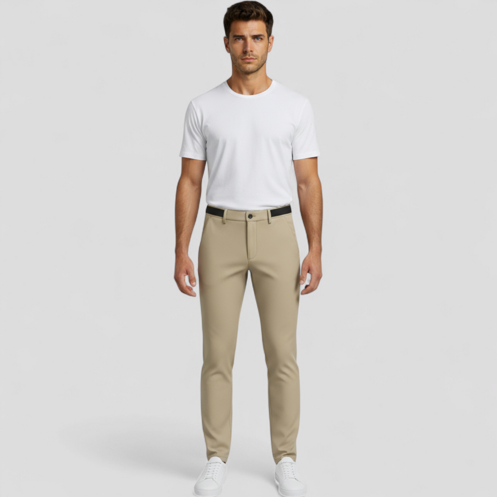 Men's Slim Fit Trousers with Elastic Waistband and Pockets