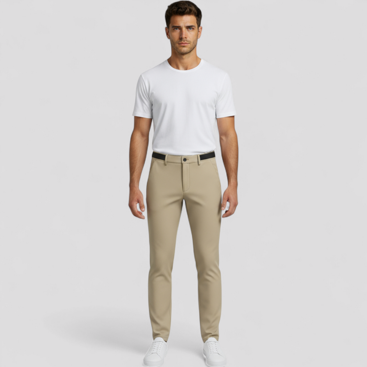 Men's Slim Fit Trousers with Elastic Waistband and Pockets