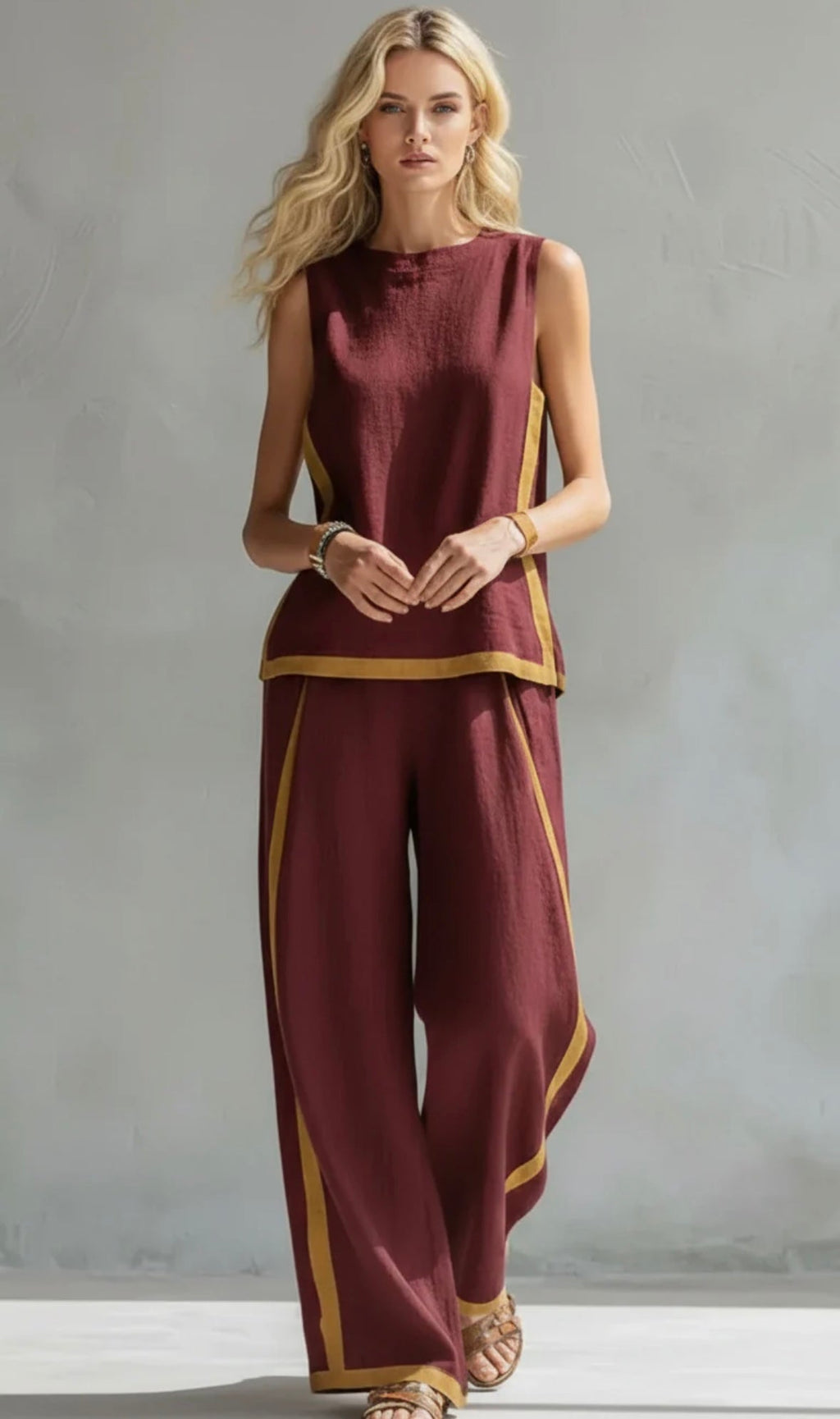Conjunto de dos piezas de cuadros sin mangas con pantalones de pierna ancha