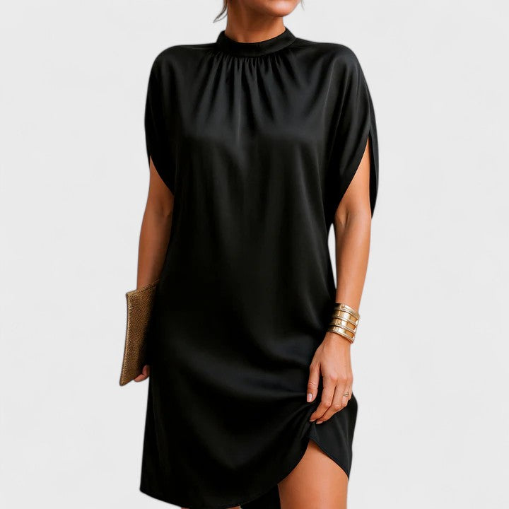Solid Colour Dress with V Neckline