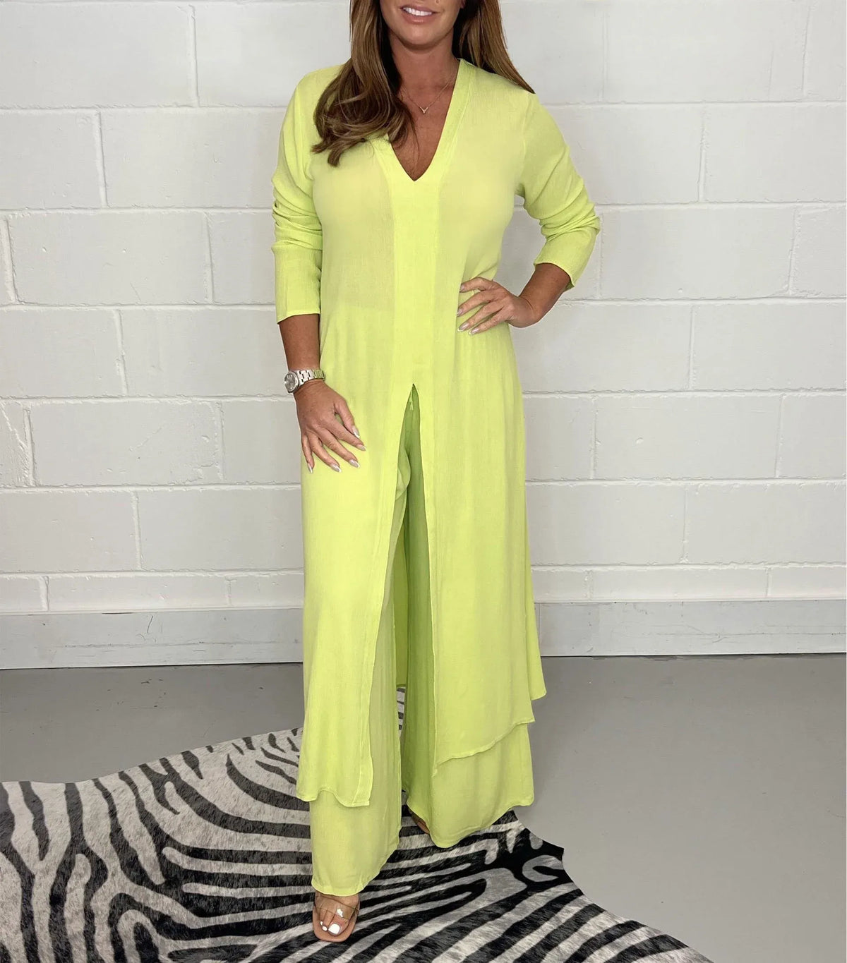 Checked Two Piece Set with Wide Leg Elasticated Trousers