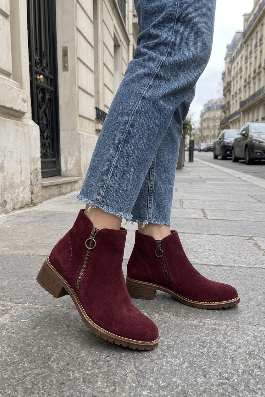 Side Zip Ankle Boots with Feminine Line