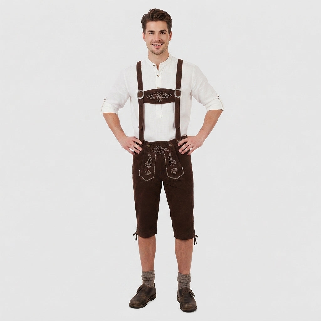 Suede-Look Knee Breeches with Traditional Embroidery