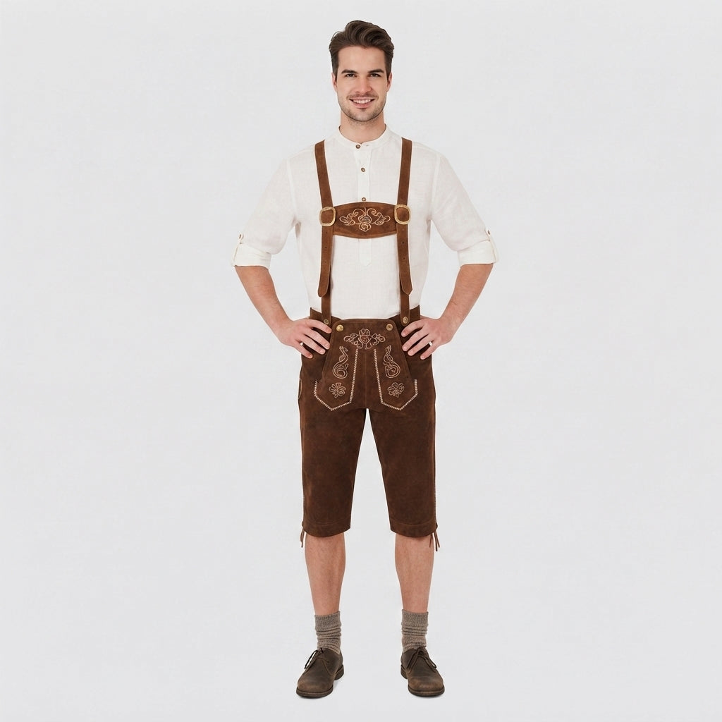 Suede-Look Knee Breeches with Traditional Embroidery