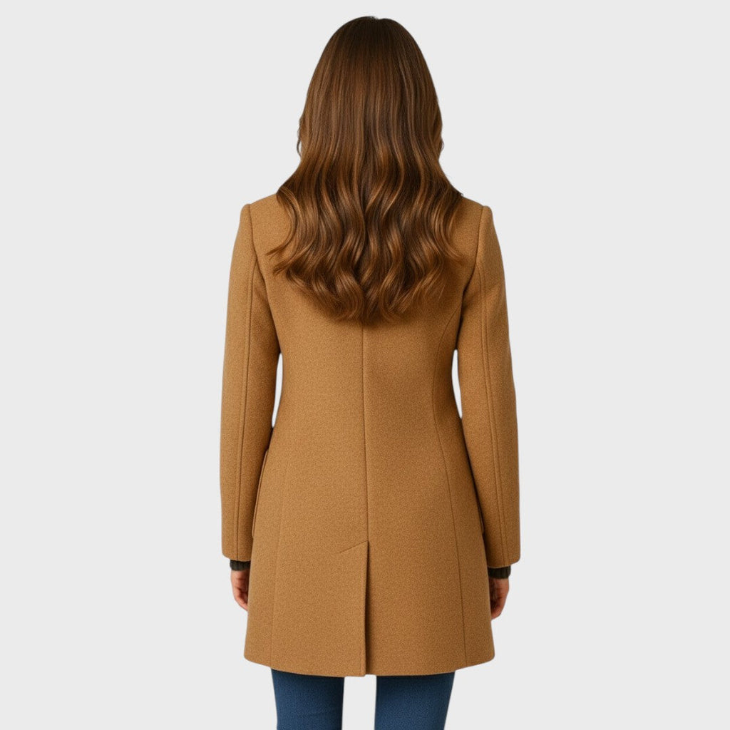 Wool Blend Coat with Stand Collar and Button Closure