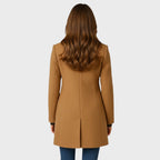 Wool Blend Coat with Stand Collar and Button Closure