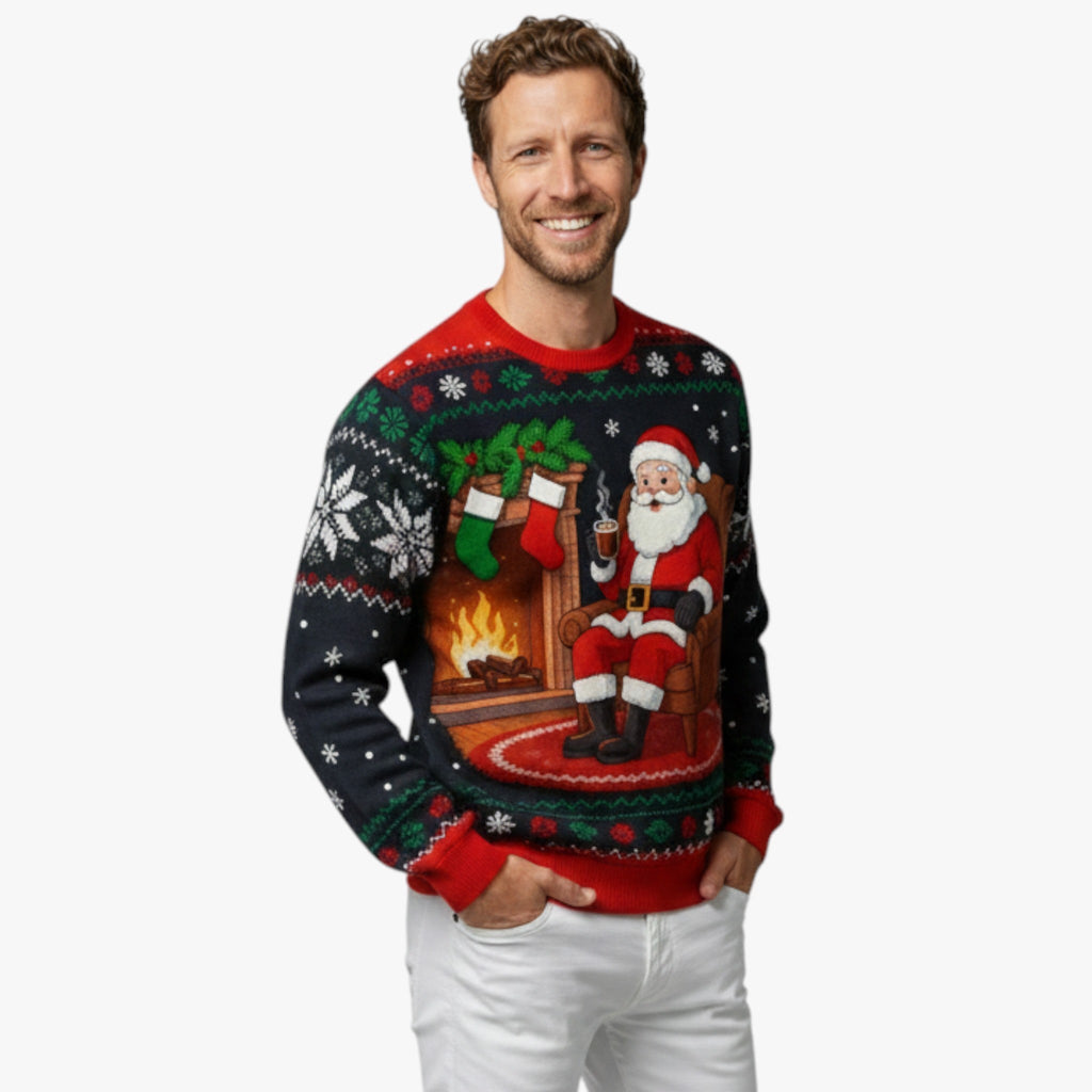 Festive Printed Christmas Knit Sweater with Crew Neck