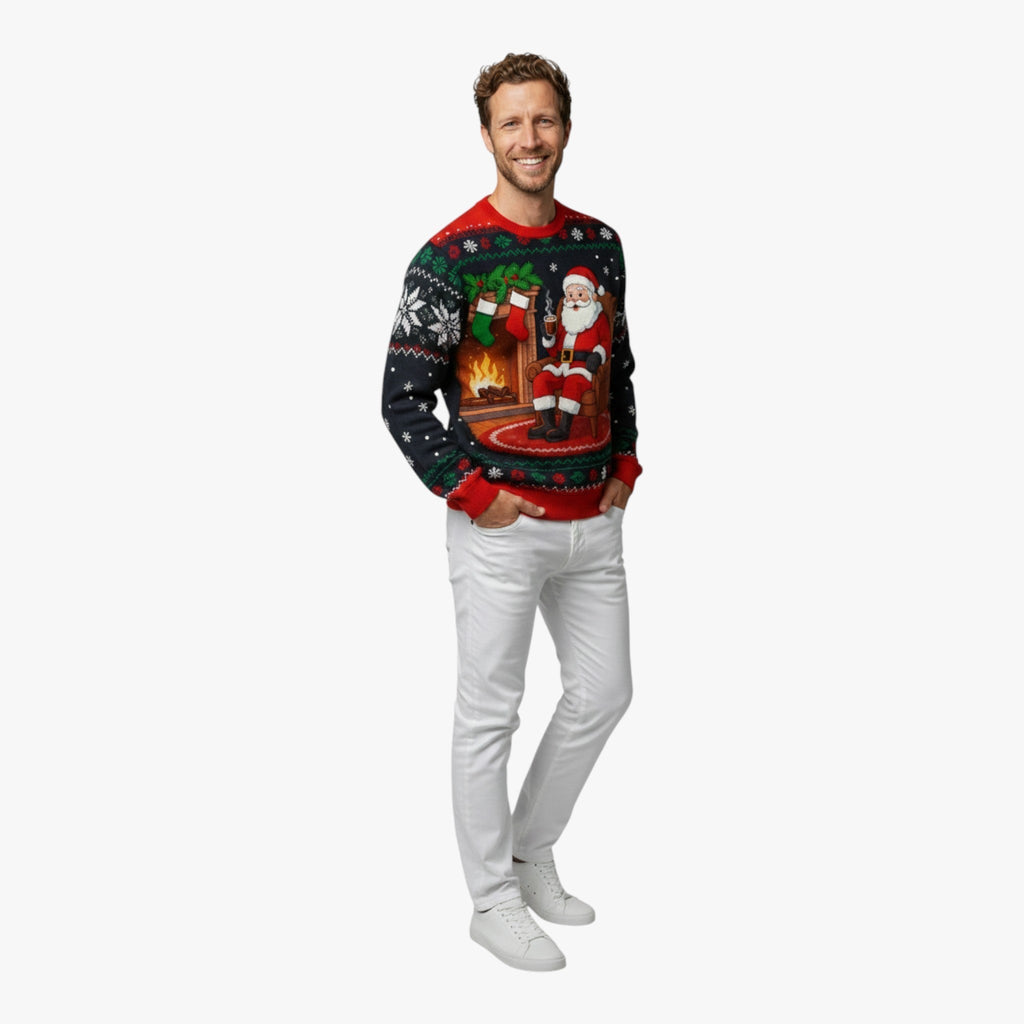 Festive Printed Christmas Knit Sweater with Crew Neck