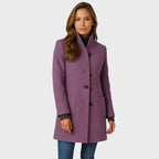 Wool Blend Coat with Stand Collar and Button Closure