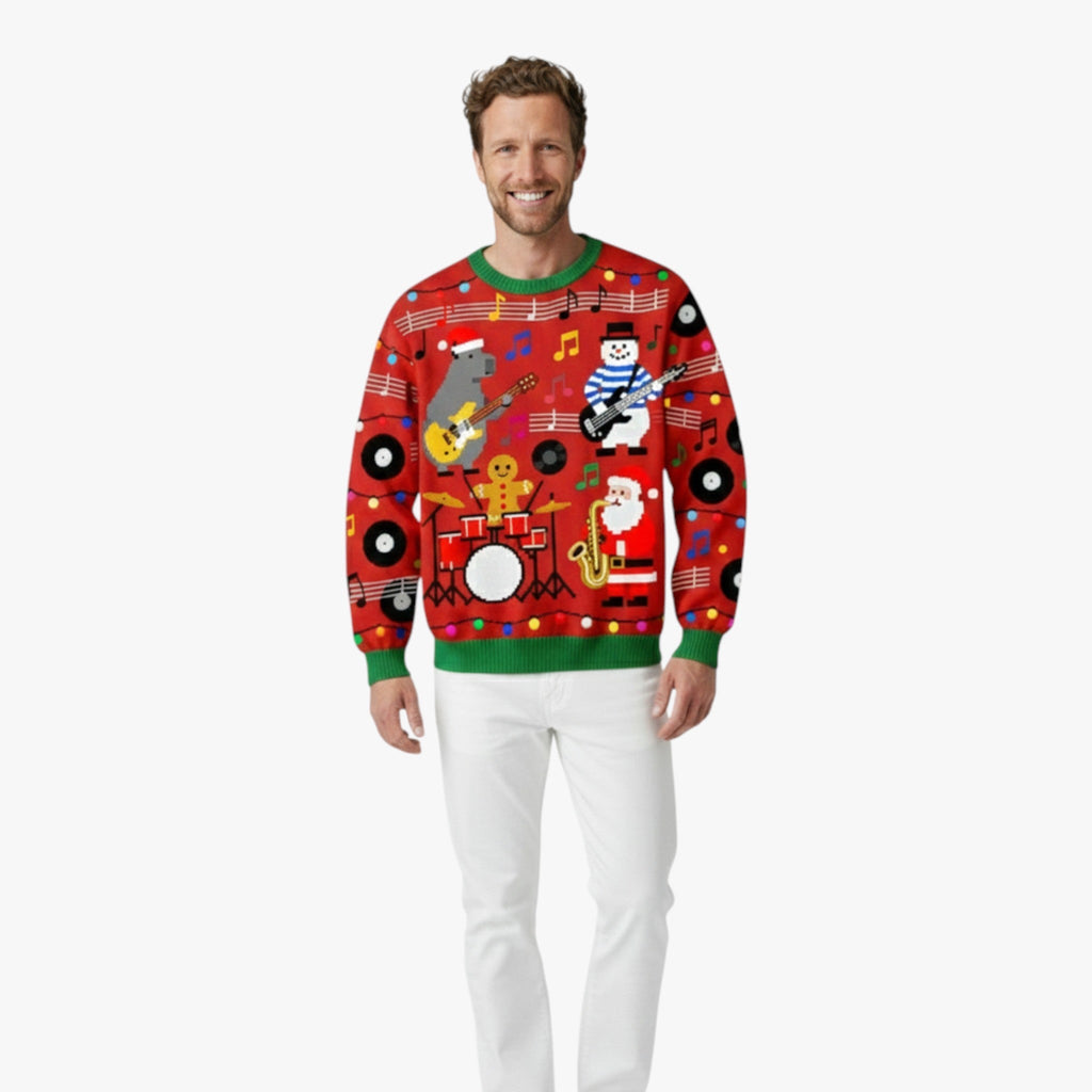 Festive Animal-Print Christmas Sweater with Long Sleeves
