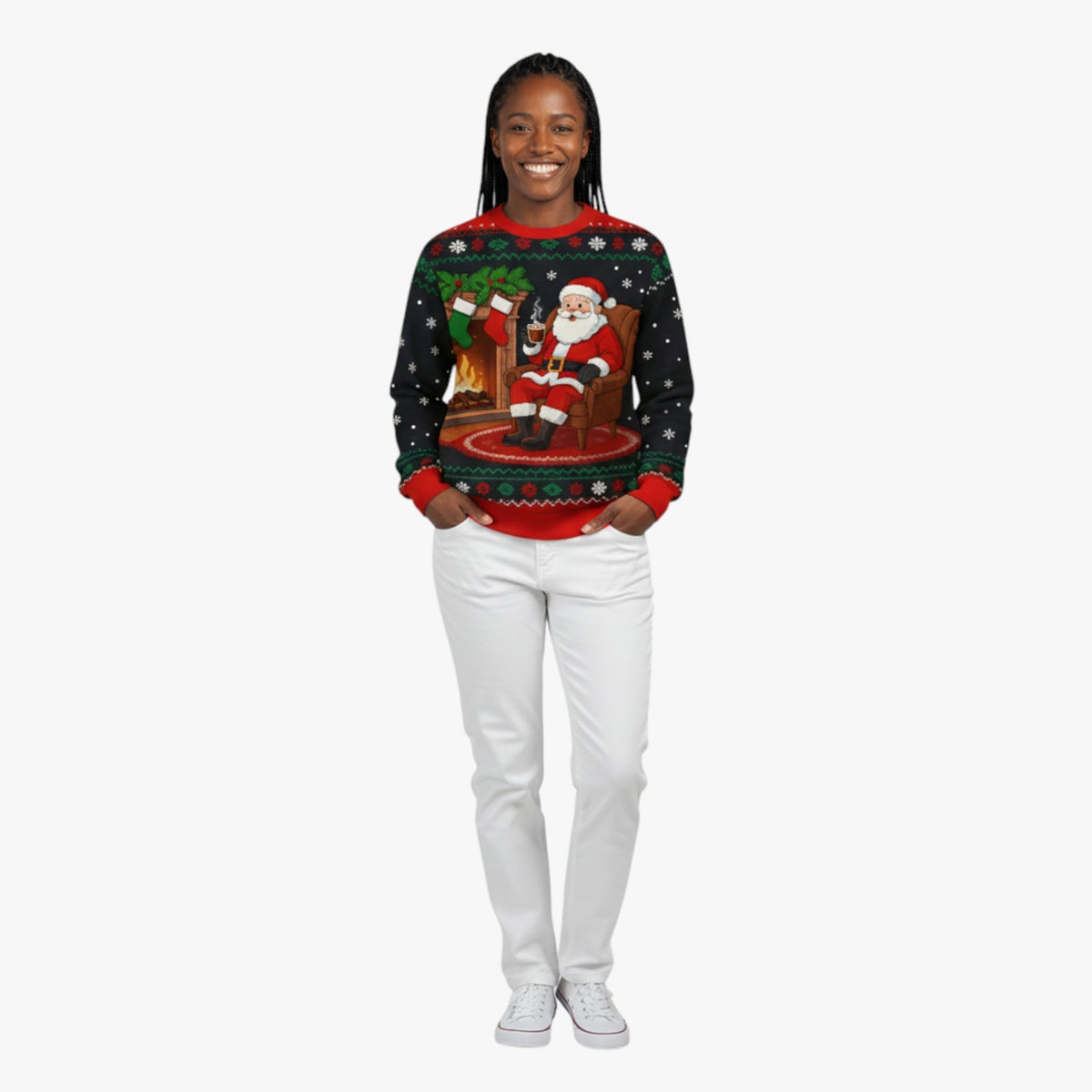 Festive Printed Christmas Knit Sweater with Crew Neck