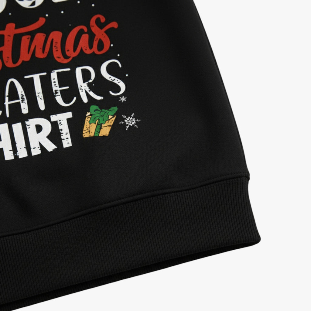 Jersey navideño con lema festivo y estampado de copos de nieve