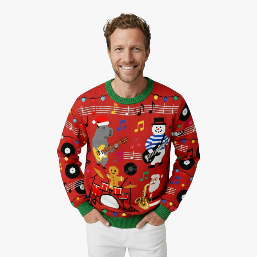 Festive Animal-Print Christmas Sweater with Long Sleeves