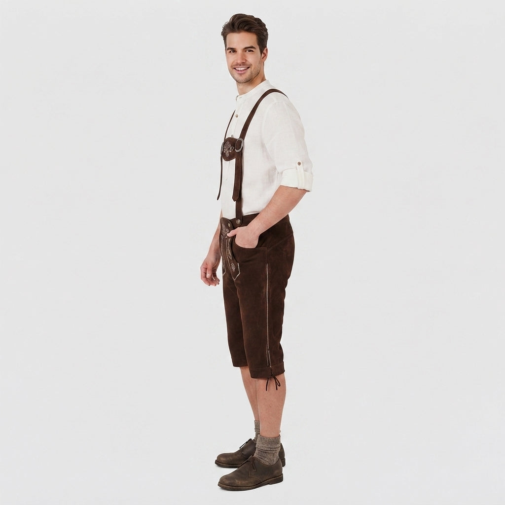 Suede-Look Knee Breeches with Traditional Embroidery